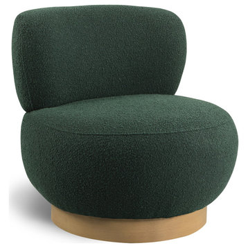 Calais Boucle Fabric Upholstered Accent Chair, Green, Natural Oak Veneer Base