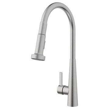Traditional Kitchen Faucet, Gooseneck Spout With Single Lever Handle, Silver