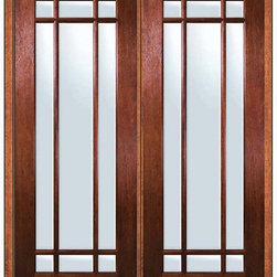 Prehung Patio Double Door 96 Wood Mahogany 9 Lite Marginal TDL Glass - Patio Doors