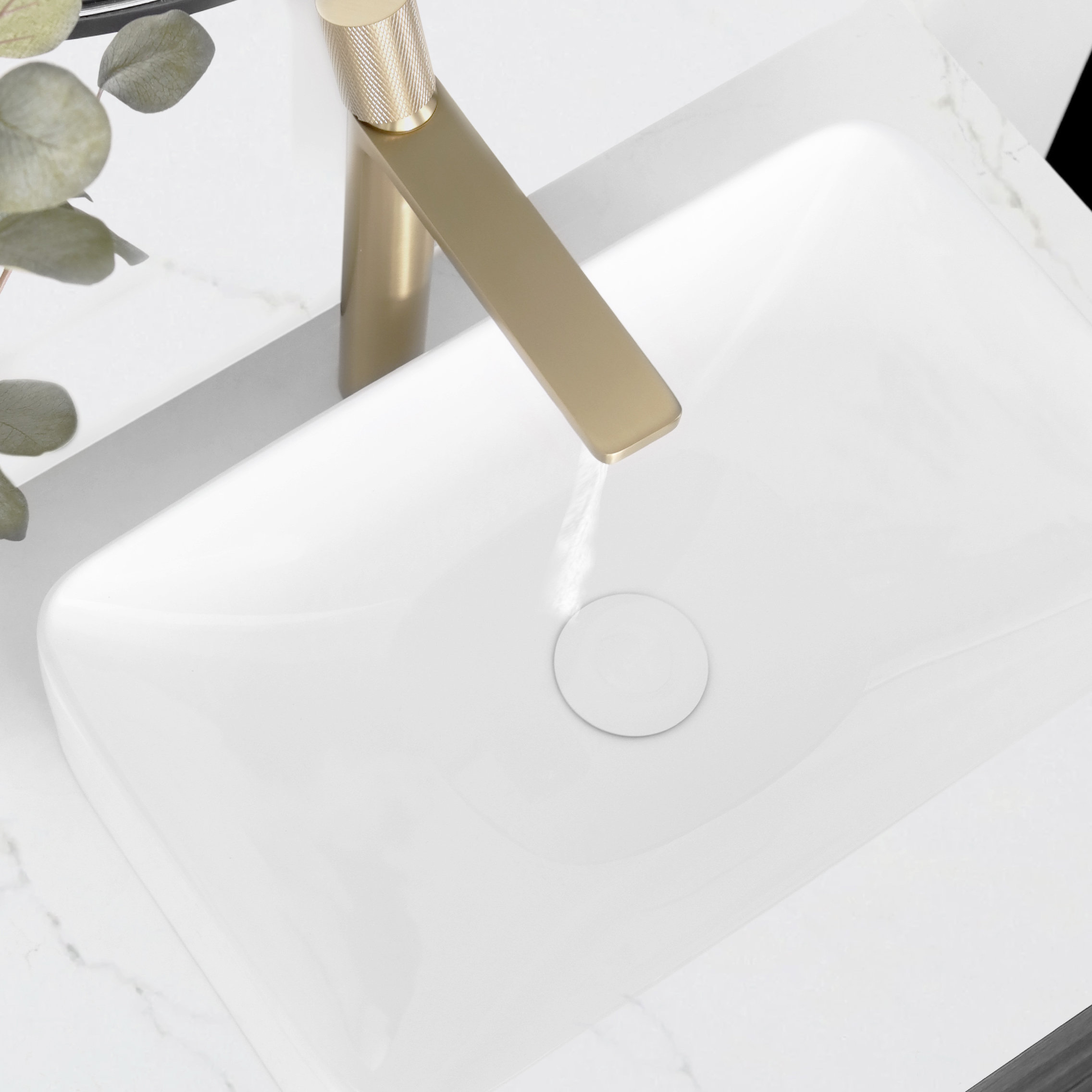 STYLISH Vessel Sink Pop-Up Drain with white ceramic cap without overflow