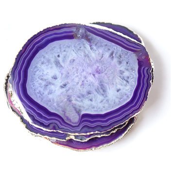 Purple Agate Coasters (Set of 4), Silver