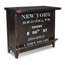 Crafters and Weavers - City Wood Graffiti Bar With Wine Rack and Metal Foot Rail - Wine And Bar Cabinets