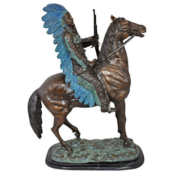 Indian man on his horse Bronze Statue Size: 18" x 8" x 23"H