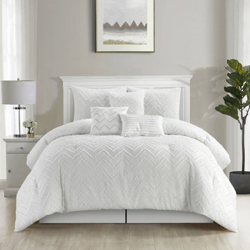 Farisa 7 Piece Comforter Set, White, California King