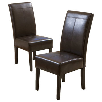 Chocolate Brown Leather Dining Chairs Set of 2