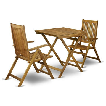 SECN3C5NA - Folding Patio Table and 2 Bistro Chair - Natural Oil Finish