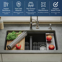 Karran Undermount 32.5 in. Double 50/50 Bowl Workstation Kitchen Sink, Black