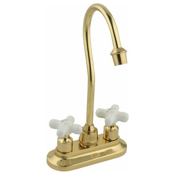 Gooseneck Bar Faucet Heavy Cast Brass Cross Handles |