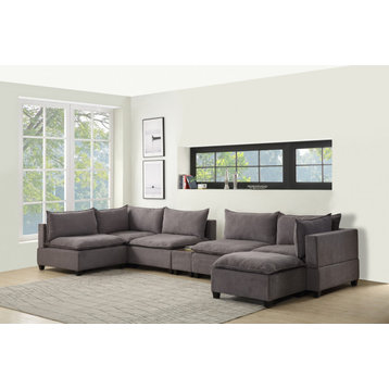 Madison Modular Sectional Sofa With USB Storage Console Table, Light Gray