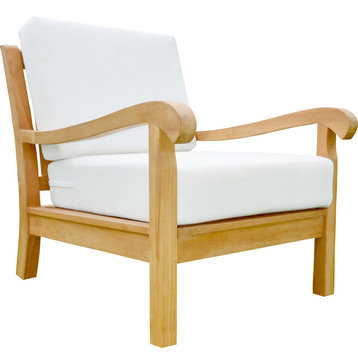 Teak Outdoor Lounge Sofa Arm Chair, Nain With Canvas Black Sunbrella Cushion
