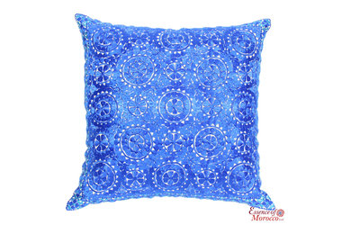 Moroccan Cushion Handmade Square Blue Authentic Rabat Embroidery 60cm x 60cm CR1