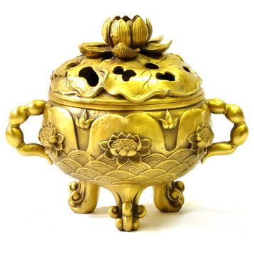 Gold Bronze Lotus Incense Burner