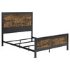 Queen Size Industrial Wood and Metal Bed, Brown