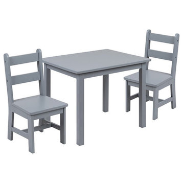 Flash Furniture 3 Piece Solid Hardwood Kids Table and Chair Set in Gray