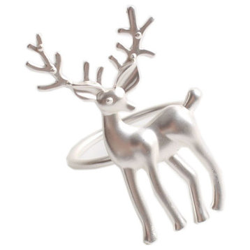 Decorative Christmas Metal Napkin Rings - Set of 4, Silver Reindeer