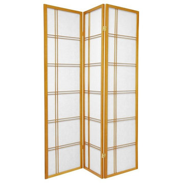 6' Tall Double Cross Shoji Screen, Honey, 3 Panels