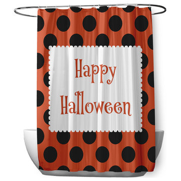 70"Wx73"L Halloween Happy Halloween Dots Shower Curtain, Harvest Orange