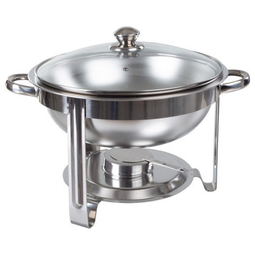 Round 5 QT Chafing Dish Buffet Set Water Pan, Food Pan, Fuel Holder, Stand