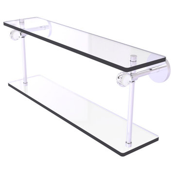 Clearview 22" Two Tiered Glass Shelf with Twisted Accents, Satin Chrome