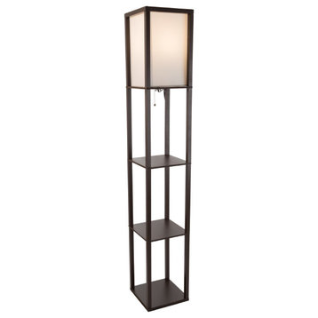 Floor Lamp-Etagere Style Tall Standing With Shade LED Light Bulb, Brown