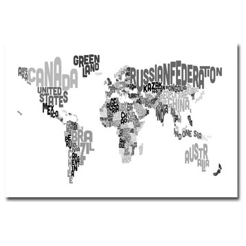 'World Text Map B&W' Canvas Art by Michael Tompsett