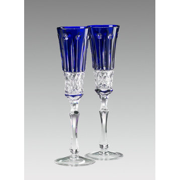 Elizabeth Champagne Glasses, Blue Crystal, Set of 2