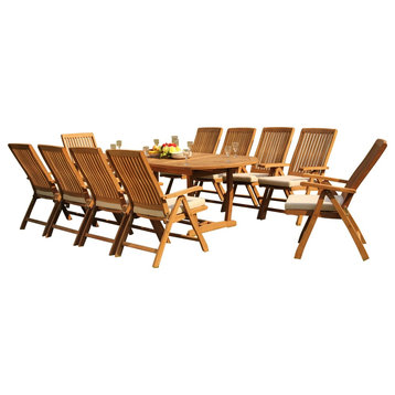 11-Piece Outdoor Teak Dining Set: 94" Masc Oval Table 10 Marley Reclining Chairs