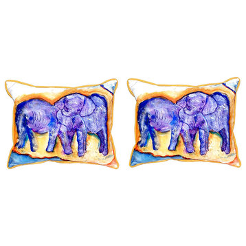 Pair of Betsy Drake Elephants Small Indoor/Outdoor Pillows 11X 14