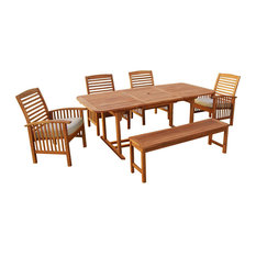 6-Piece Acacia Patio Dining Set With Cushions, Brown