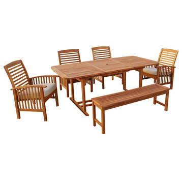 6-Piece Acacia Wood Outdoor Patio Dining Set with Cushions - Brown