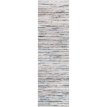 Faded Denim Stripes Area Rug, Blue, 2'6"x8' Runner