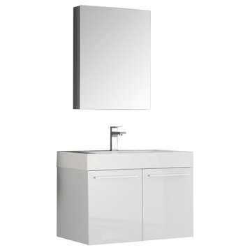 Fresca Vista 30" White Wall Hung Modern Bathroom Vanity With Medicine Cabinet
