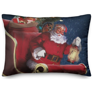Santa In Sleigh Painting 14x20 Spun Poly Pillow