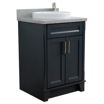 25" Single Sink Vanity, Dark Gray Finish With Gray Granite And Round Sink