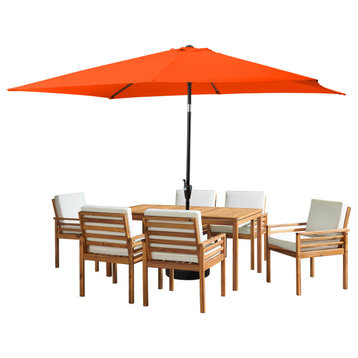 8 Piece Set, Okemo Table, 6 Chairs, 10' Rectangular Umbrella Orange