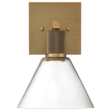 Port Nine Martini Wall Sconce, Antique Brushed Brass, Clear Glass, Dedicated LED