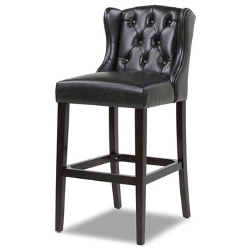 Richmond Armless Wingback Tufted Bar Stool, Vintage Black Brown Faux Leather, 31" Bar Seat Height