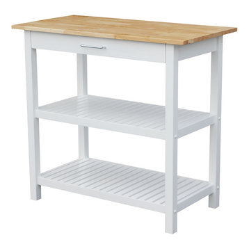 Kitchen Island With Solid Wood Top, White