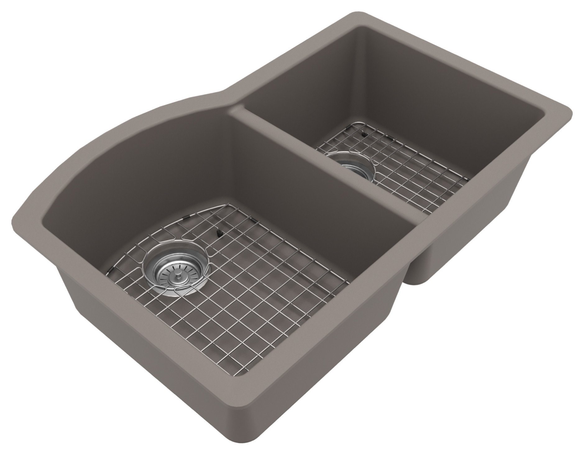 Karran Undermount Quartz 32" 60/40 Double Bowl Kitchen Sink Kit, Concrete