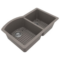 Karran Undermount Quartz 32" 60/40 Double Bowl Kitchen Sink Kit, Concrete