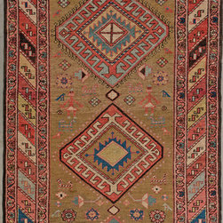 Persian Heris runner 3'10 X 12'5 - Area Rugs
