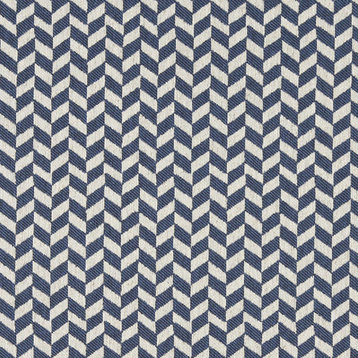 Blue and Off White Herringbone Check Upholstery Fabric By The Yard