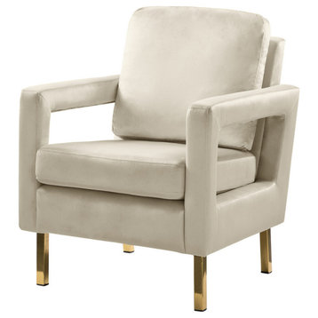 Upholstered Armchair With Metal Base, Tan