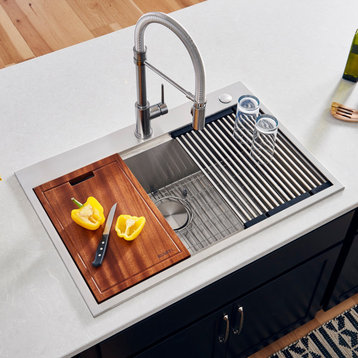 Ruvati 33" Workstation Drop-in Stainless Steel Kitchen Sink, RVH8003