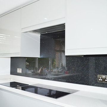 Black Plain Colour With Heavy Fine Sparkles Glass Splashback