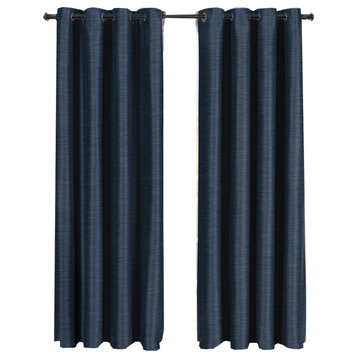 Galleria Blackout Thermal Insulated Stripe Curtain, Navy, 108"x95", Set of 2