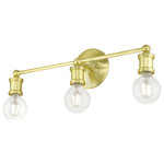 Livex Lighting - Lansdale 3 Light Satin Brass ADA Vanity Sconce - Clean lines and exposed bulb sockets make the Lansdale collection perfect for your mid-mod or transitional bath. The eclectic look is perfect for spaces wanting an urban, minimalistic or industrial touch. With superb craftsmanship and affordable price, this satin brass three-light vanity sconce is sure to tastefully indulge your extravagant side.