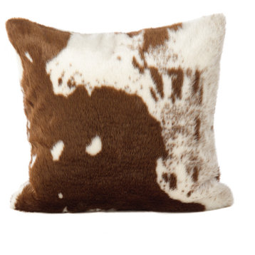 Urban Faux Cowhide Down Filled Throw Pillow, 22"x22", Brown