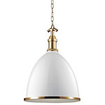 Hudson Valley Lighting - Viceroy 1-Light Large Pendant, White/Aged Brass - Anchoring the domed metal shade to its hanging chain, Viceroy's detailed cast socket holder suggests the pendant's nautical inspiration. A polished metal ring secures the pendant's unique down-light diffuser: a wire-mesh safety glass that recalls the fixture's rough-service roots. The shade's glossy enamel coating completes Viceroy's vintage appeal.