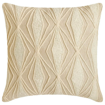Beige Linen Boucle Embroidery 20"x20" Throw Pillow Cover Everly Neutral